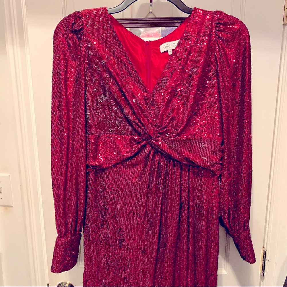 Sequin Twist-Front Red Dress